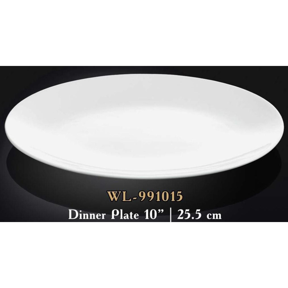  Тарілка кругла без поля мілка біла White 25 см Wilmax WL-991015 / A