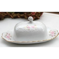  Маслянка прямоугольная с крышкой розовый цветок Rococo 9704 23x16 см Cmielow