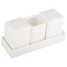 Набір для спецій з підставкою 3 предмета квадрат білий White 8x17x7 см Wilmax WL-996118 / 1C