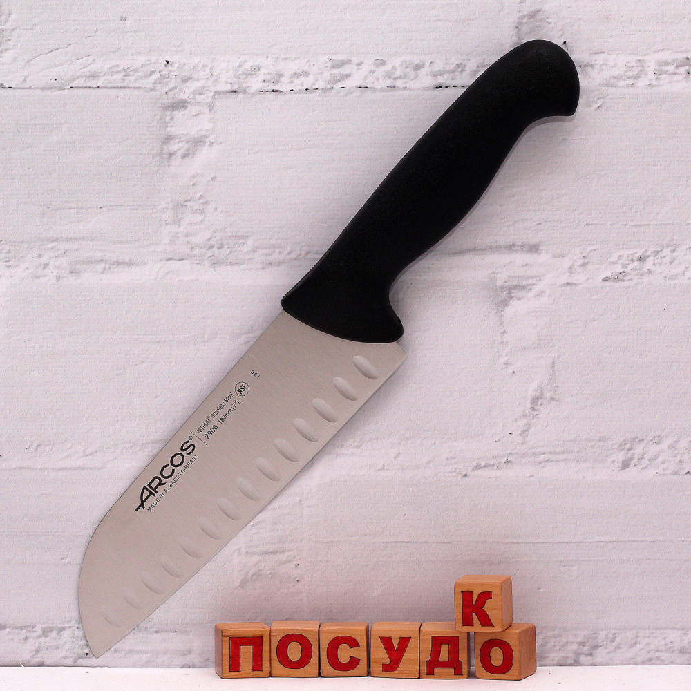  Ніж японський Santoku з грантонами чорна ручка 2900 18 см Arcos 290625