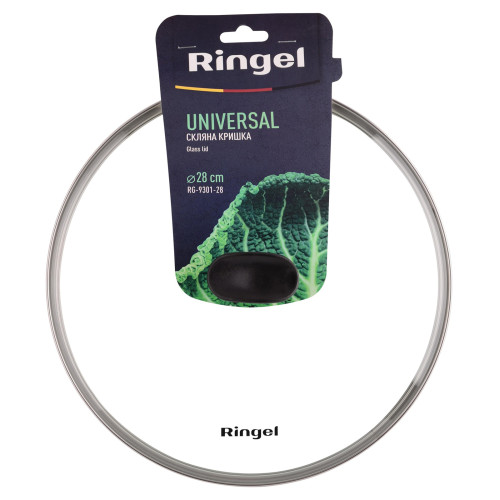  Кришка скляна з ручкою та паровипуском з нержавіючим обідком Universal 28 см Ringel RG-9301-28