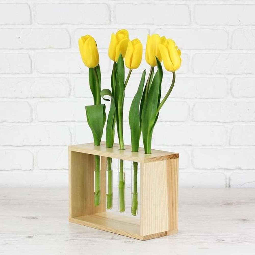  Підставка з пробірками 5 відділень світле дерево Accessories 20x12x18 см Склоприлад