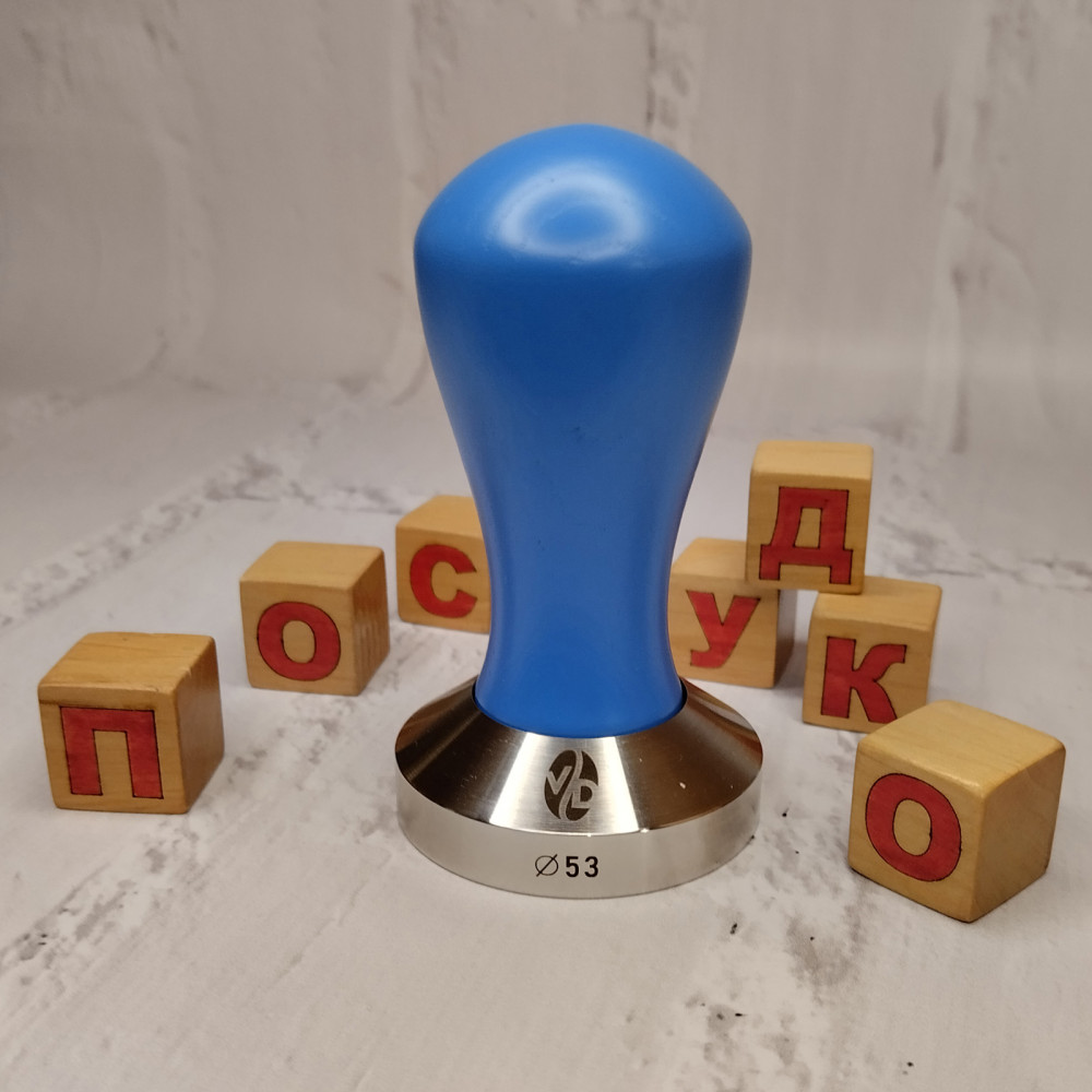  Темпер плаский з дерев`яною ручкою синя ручка Classic 53 мм VD 7028
