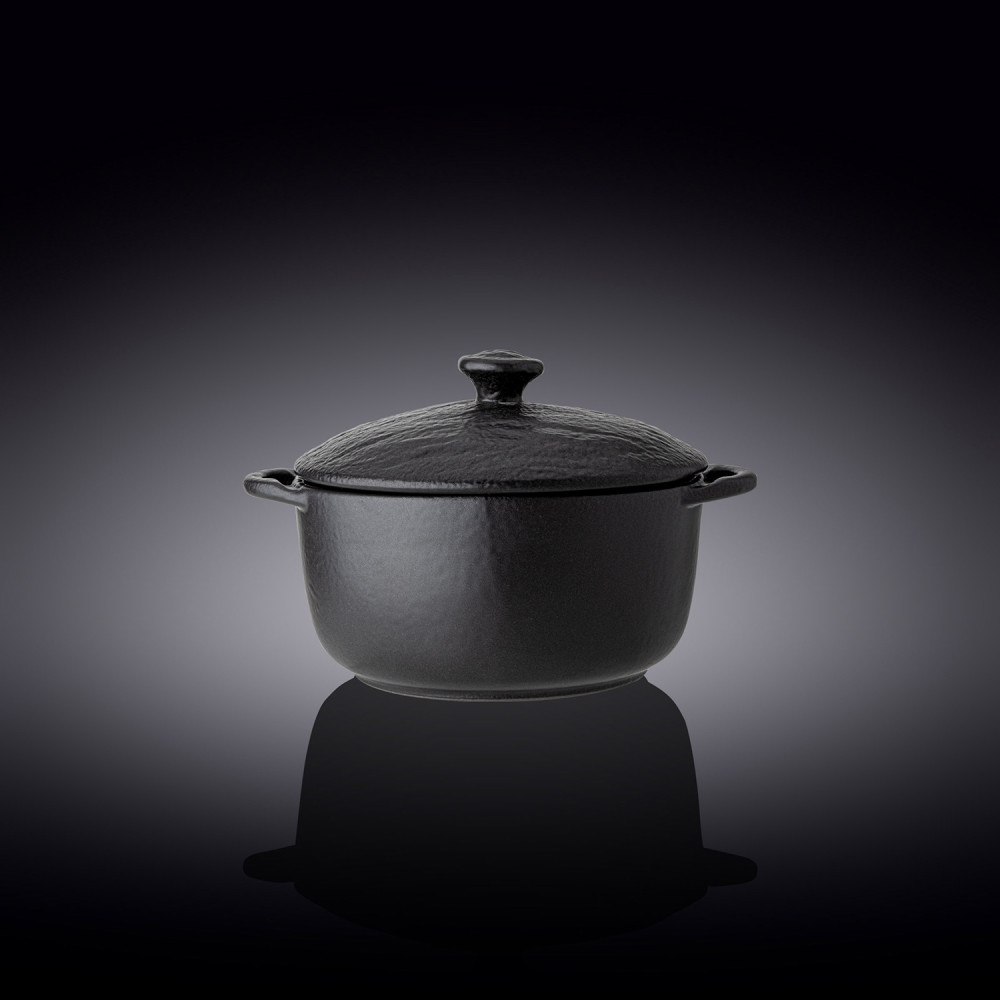  Каструлька порційна кругла з кришкою чорна Slatestone black 600 мл 14x7 см Wilmax WL-661140 / A