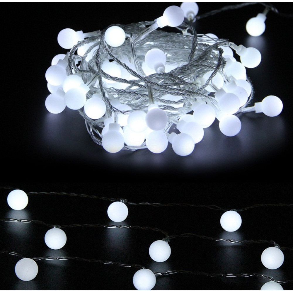  Гірлянда 100 LED кулька 10 мм з білим проводом білий холодний Мережева світлодіодна China